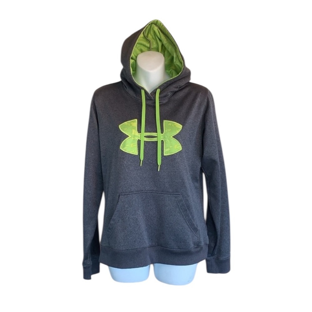 Under Armour hoodie women's M "UA Storm” Semi-fitted, Grey,neon green Logo EUC